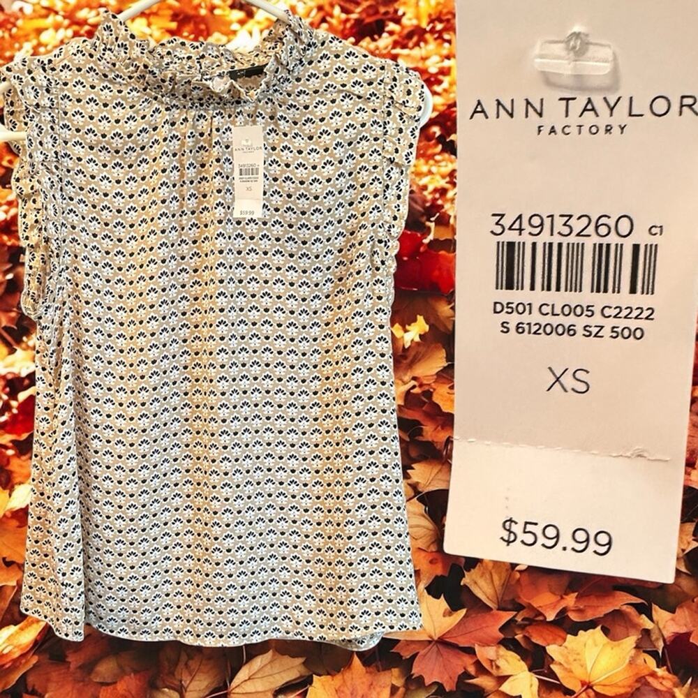 Ann Taylor Factory NWT Cap Ruffle Sleeve Blouse Tank Mandarin Collar Size XS